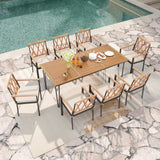 Tangkula 9 Piece Patio Dining Set, Outdoor Rectangular Dining Table w/Acacia Wood Top & Umbrella Hole