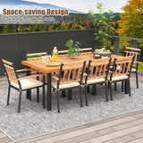 Tangkula 9 Pieces Patio Dining Set, Outdoor Acacia Wood Table and Chairs with Soft Cushions and 1.9” Umbrella Hole