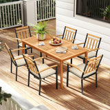 Tangkula 7 Piece Patio Wood Dining Set with Umbrella Hole with Metal Frame