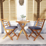 Tangkula 3 Piece Patio Wood Bistro Set, Folding Table Chair Set w/Soft Seat Cushions