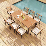 Tangkula 9 Piece Outdoor Patio Dining Set, Rectangular Dining Table & Chairs Set for 8 w/Acacia Wood Tabletop
