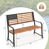 Tangkula 50” Outdoor Garden Bench, 2-Person Metal Patio Chair with Flag Pattern Backrest & Rustic Wood Grain Finish