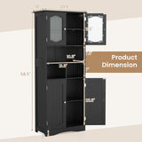 Tangkula 58.5" Tall Bathroom Storage Cabinet, Freestanding Linen Cabinet with Frost Glass Doors and Shelves