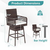 Tangkula Patio 360° Swivel Bar Stool with Cross-Woven Armrests
