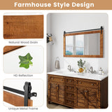 Tangkula Farmhouse Wall Mirror, 40" x 26" Rustic Bathroom Mirror with Fir Wood Frame