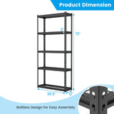 Tangkula 5-Tier Garage Storage Shelves, Heavy Duty Metal Storage Shelving Unit, 35.5" x 12" x 72"
