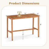 Tangkula Patio Bar Table with Slatted Tabletop and Footrest Crossbar