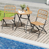 Tangkula 3 Piece PE Rattan Portaable Patio Round Dining Table and 2 Chairs