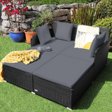 Tangkula Patio Rattan Daybed, Patiojoy Outdoor Sunbed with Spacious Seat (Grey)