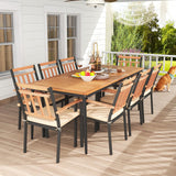 Tangkula 9-Piece Patio Dining Set, 79" Rectangle Dining Tables with 8 Wooden Armchairs