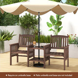 Tangkula Outdoor Fir Wood Loveseat with 2-Tier Side Table and Umbrella Hole