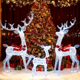 Tangkula 3-Piece Christmas Lighted Iridescent Reindeer Family Set with 215 Cold White LED Lights and Ground Stakes
