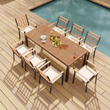 Tangkula 9 Piece Outdoor Dining Table & Chairs Set, Rectangular Table w/Acacia Wood Top & Umbrella Hole