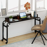 Tangkula Overbed Desk with Wheels Queen Size Mobile Bed Desk with Adjustable Height