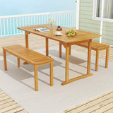 Tangkula 3 Piece Acacia Wood Patio Dining Table Set