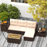 Tangkula 4 Pieces Patio Furniture Set with 32” Fire Pit Table and Propane Tank Cover