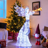 Tangkula 5 FT Christmas Lighted Angel with Trumpet, Outdoor Xmas Pre-Lit Angel with Halo