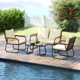 Tangkula Outdoor Conversation Set with Tempered Glass Coffee Table