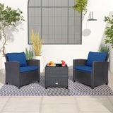 Tangkula 3 Pieces Patio PE Wicker Furniture Set with 4 Bonus Cushion Covers