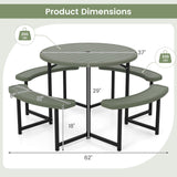 Tangkula 8 Person Picnic Table HDPE Outdoor Round Table and Bench Set