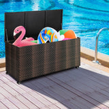 Tangkula 96 Gallon Deck Box, PE Wicker Outdoor Storage Box with 4 Wheels and Waterproof Zippered Liner