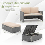 Tangkula Outdoor Rattan Daybed, Wicker Loveseat & 31 Gallon Storage Ottoman w/Soft Cushions
