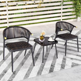 Tangkula 3 Piece Patio Rattan Furniture Set, Patiojoy Quick Dry Foam Padded Chairs w/Tempered Glass Tabletop