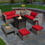 Tangkula 9 Pieces Outdoor Patio Furniture Set with 32-Inch Propane Fire Pit Table