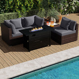 Tangkula 5 Piece Patio Rattan Sectional Sofa Set with 60,000 BTU Firepit Table