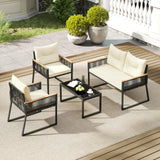 Tangkula Heavy Duty Outdoor Cushioned Conversation Set with Tempered Glass Coffee Table