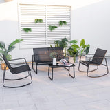 Tangkula 4 Piece Patio Rocking Set, 2 Rocking Chairs & Loveseat with Glass-Top Table