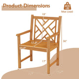 Tangkula 2 Pieces Slatted Patio Heavy Duty Acacia Armchairs with Inclined Backrest