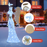 Tangkula 5.5 FT Christmas Lighted Angel 3D Pre-lit Halo Angel with Pigeon
