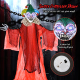 Tangkula 13.1 ft Halloween Hanging Clown w/Wings, Switch Controlled Animatronic Ghost w/Lighted Colorful Eyes