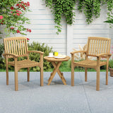 Tangkula Teak Wood Armchair with Slatted Seat & Curved Seat