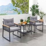 Tangkula 3 Piece Outdoor Conversation Set, Rattan Armchairs with 2-Layer Side Table