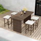 Tangkula Patio Wicker Bar Stools Set of 2/4, Patiojoy Outdoor Bar Height Chairs w/Seat Cushions & Footrest