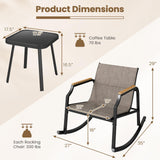 Tangkula 3 Piece Patio Rocking Bistro Set with Tempered Glass Coffee Table