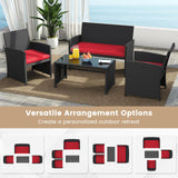 Tangkula 4 Pieces Patio Furniture Set with Tempered Glass Tabletop and Removable Cushion