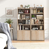 Tangkula 6 Tier Bookcase, Modern Bookshelf w/ 2 Adjustable Shelves & Flip-up Door, Wood Storage Cabinet with 5 Open Shelves