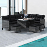 Tangkula 7 Pieces Patio Dining Furniture Set, Outdoor PE Rattan Sectional Sofa Set with Soft Cushions