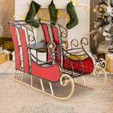 Tangkula Metal Christmas Santa Sleigh Basket, Xmas Festival Holiday Decorative Santa’s Sleigh with 2-Tier Storage Shelf