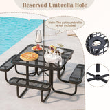Tangkula 8 Person Picnic Table, Square Commercial Grade Outdoor Picnic Table with 4 Built-in Benches