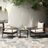 Tangkula 3 Piece Patio Conversation Set, includes 2 Rattan Chairs and Coffee Table, Solid Acacia Wood Armrests & Tabletop