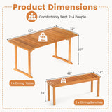 Tangkula 3 Piece Acacia Wood Patio Dining Table Set