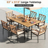Tangkula 63-Inch Outdoor Dining Table, Patio Dining Table for 6 People w/Acacia Wood Tabletop & Metal Legs