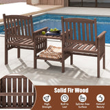 Tangkula Outdoor Fir Wood Loveseat with 2-Tier Side Table and Umbrella Hole