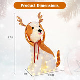 Tangkula 3.7 FT Outdoor Christmas Lighted Dog, 3D Xmas Beagle Dog with Antler, Furry Surface & 164 Warm White LED Lights