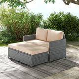 Tangkula Outdoor Rattan Daybed, Wicker Loveseat & 31 Gallon Storage Ottoman w/Soft Cushions