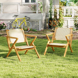 Tangkula Teak Wood Outdoor Dining Chair for Living Room